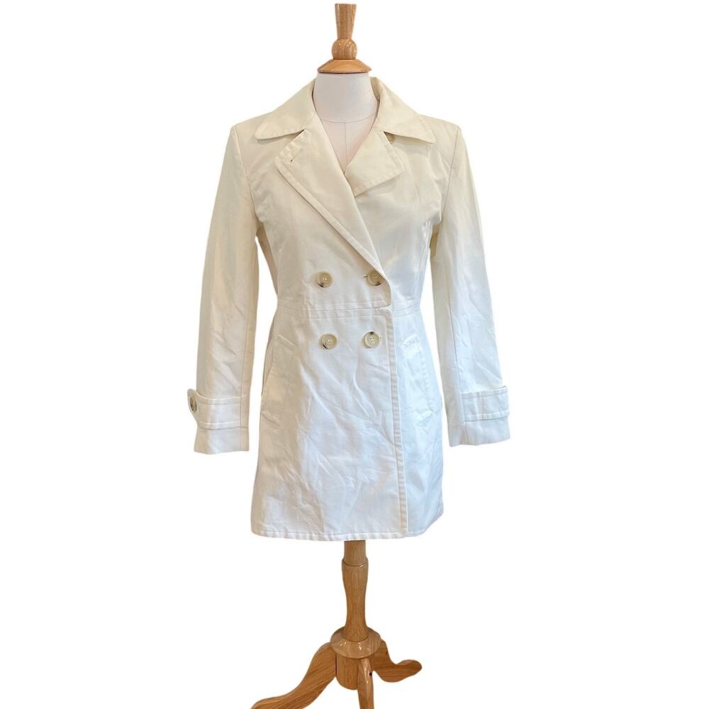 Portrait White Cotton Blend Trench Coat, Classic, Minimalist, Size 4